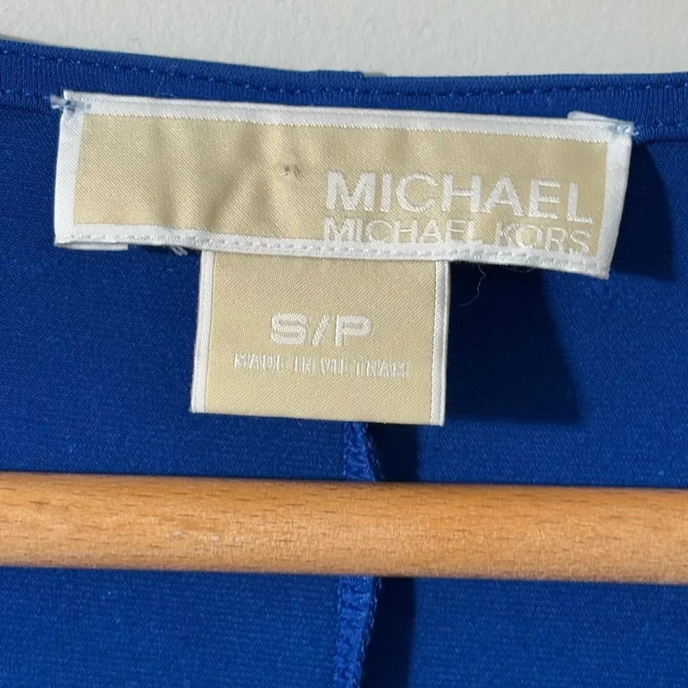 Michael Kors Sheath Dress Leather Buckle Straps Cobalt Blue Size Small Cocktails